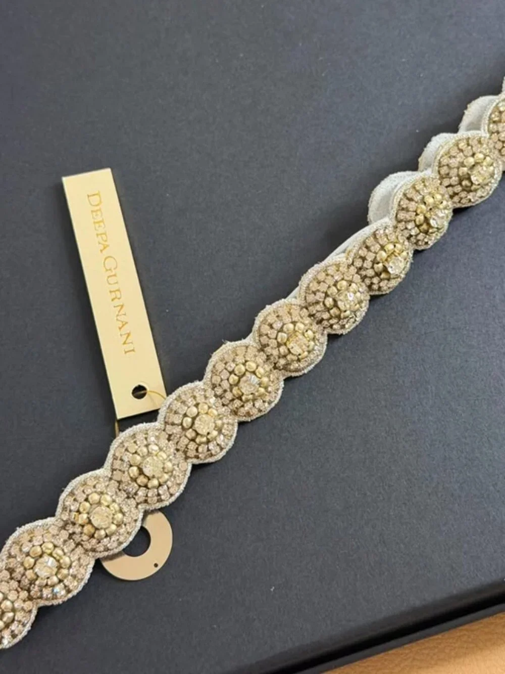 Deepa Gurnani - Handmade Statement Headband | White Gold Beads Design